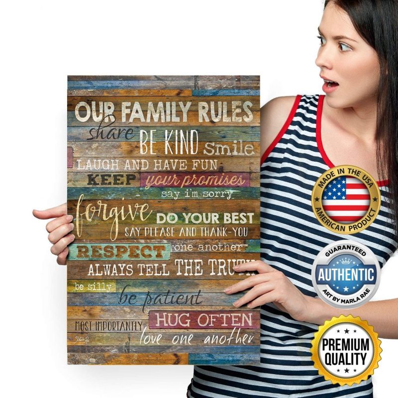 Our Family Rules Brown Wood Wall Art Decor Marla Rae