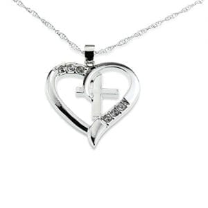 Silver Cross and Heart Pendant - I Love Jesus Necklace